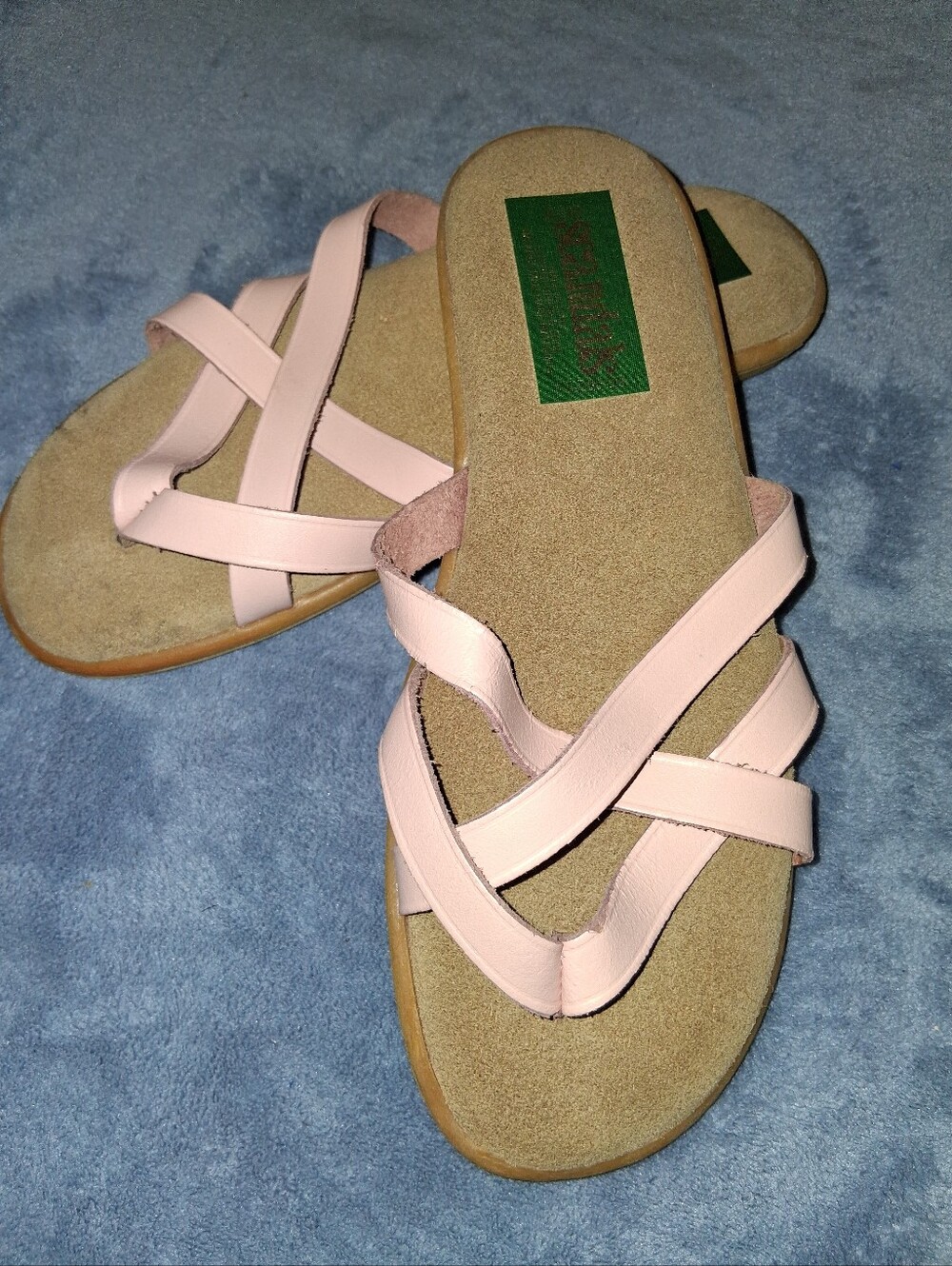 NEW NOS Vintage Italian Pink LEATHER Crisscross Slide Sandals Shoes Lady's 7